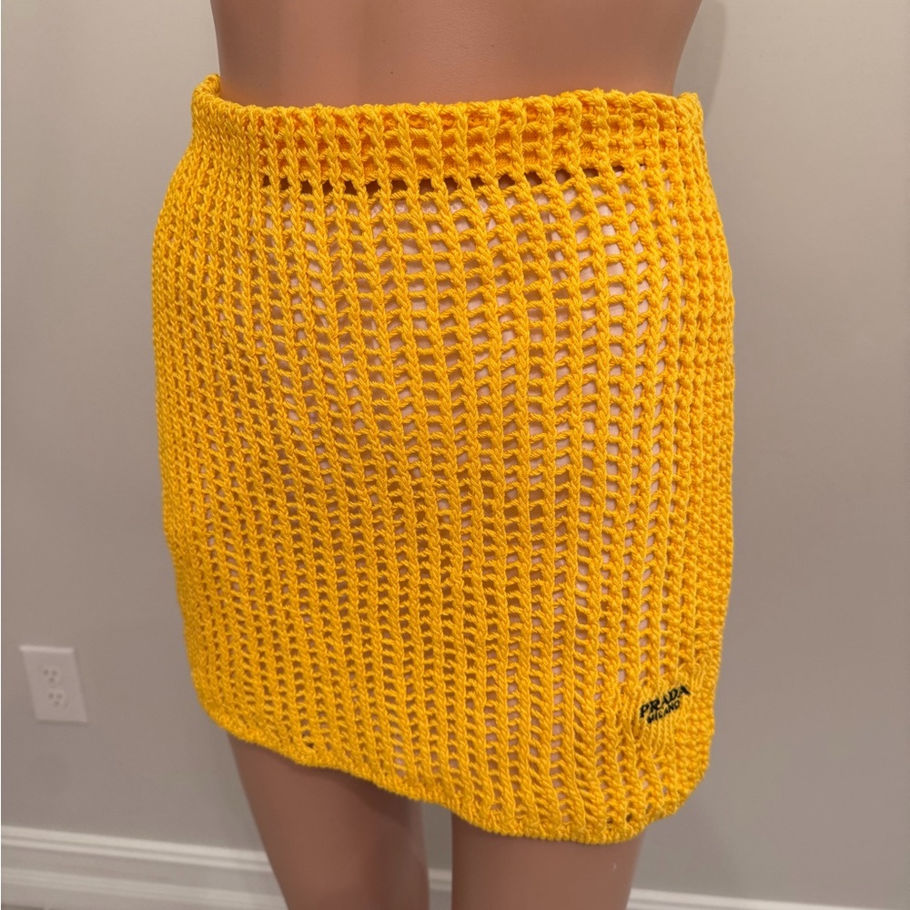Prada Yellow Crochet Mini Skirt